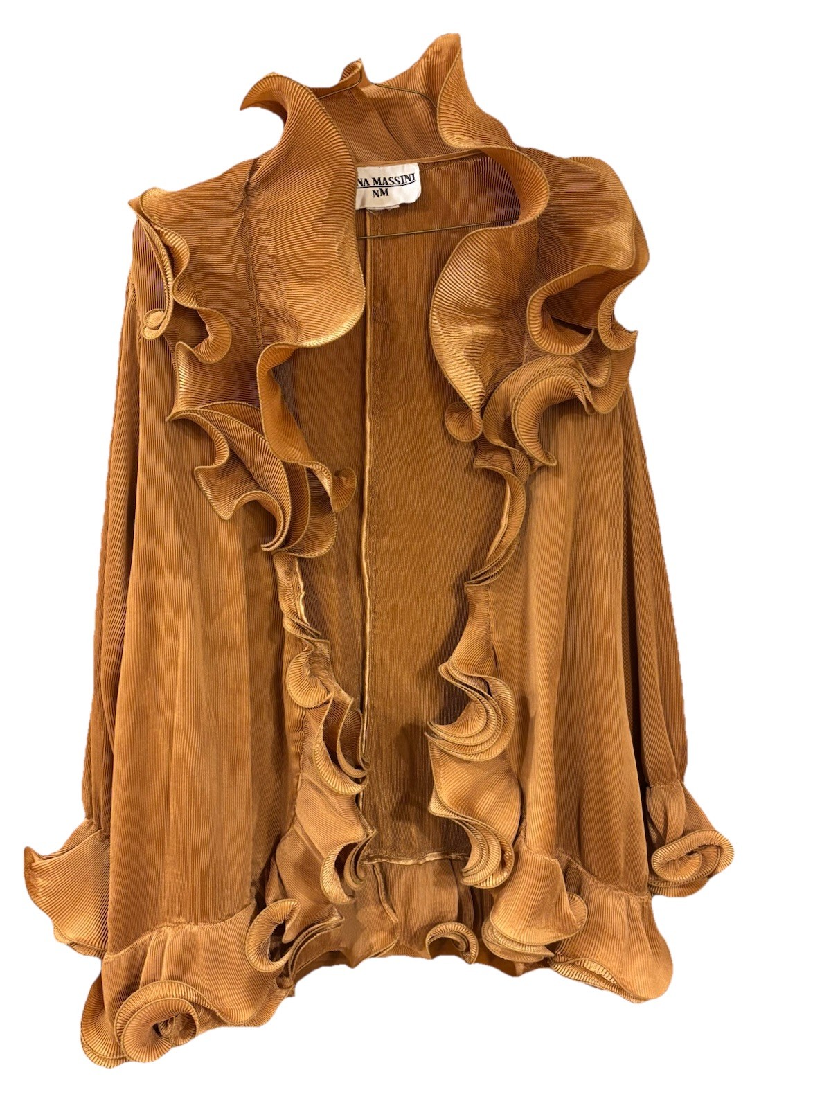 VINTAGE NINA MASSINI Gold Copper Pisse Ruffled Jacket Formal Wear XL