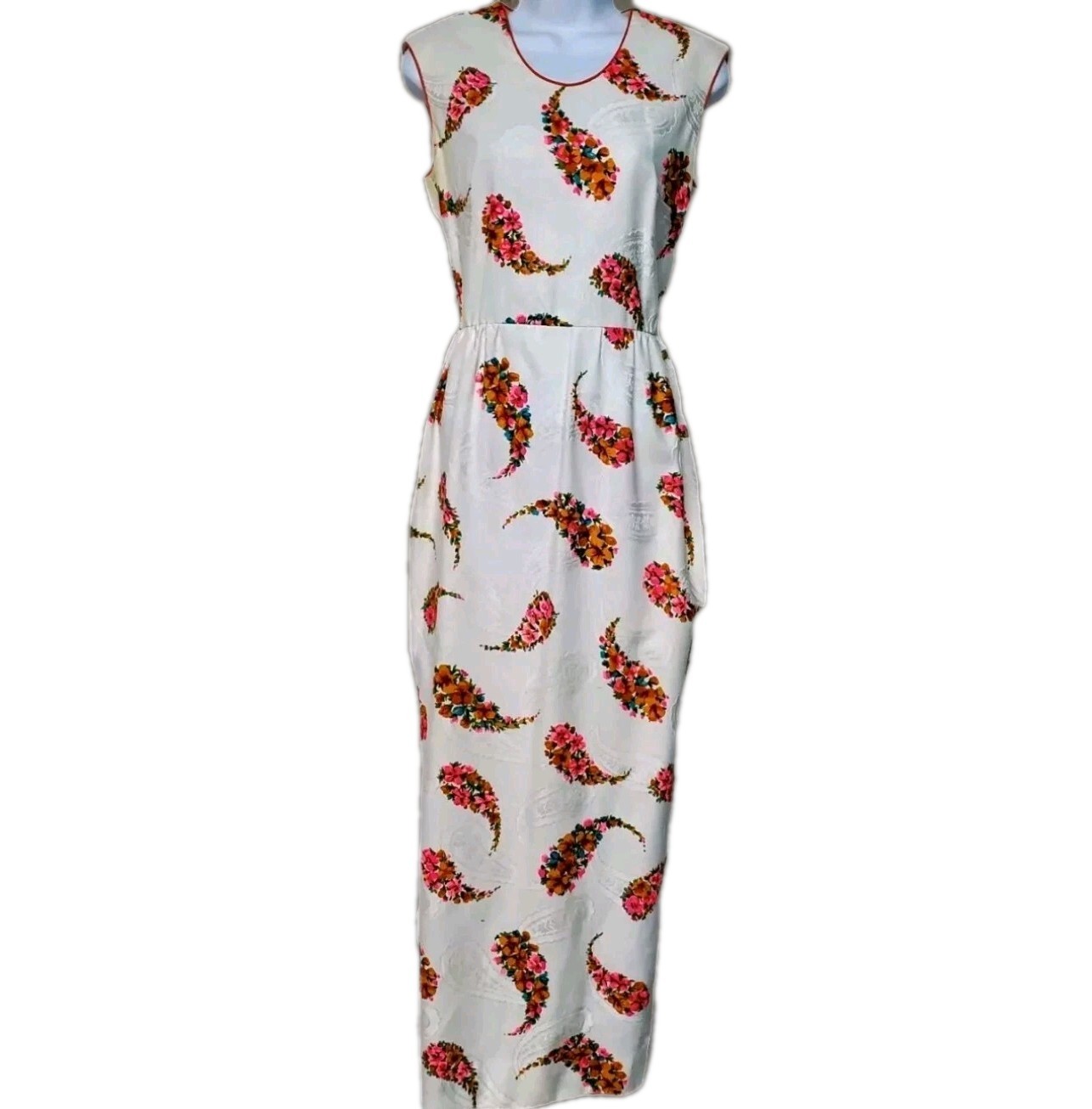 VTG 60s 70s A L&rsquo;Aiglon Floral Maxi Dress S Neon Sleeveless Mod Psychedelic Hippi