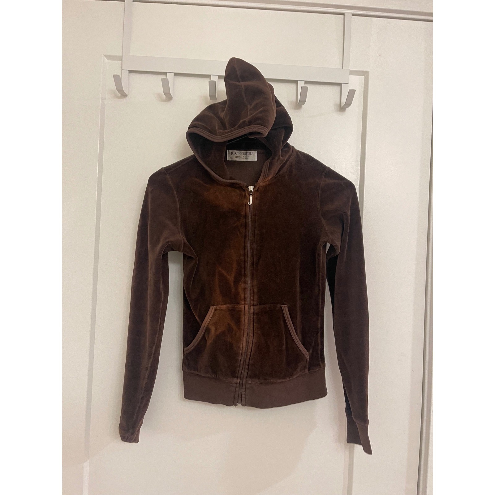 Vintage Y2K Juicy Couture Brown Velour Jacket Hoodie Streetwear Loungewear