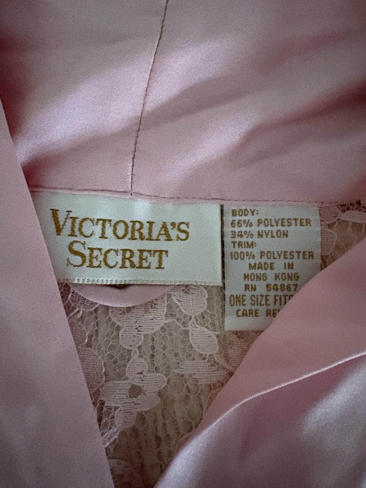 Vintage Gold Label Victoria&rsquo;s Secret Pink Lace Robe Satin Trim Tie Belt One Size