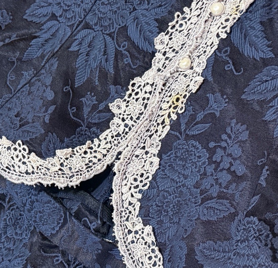 Cachet Bari Protas Vintage Navy Blue Suit Set Skirt Top 9/10 Pearls Lace Rare