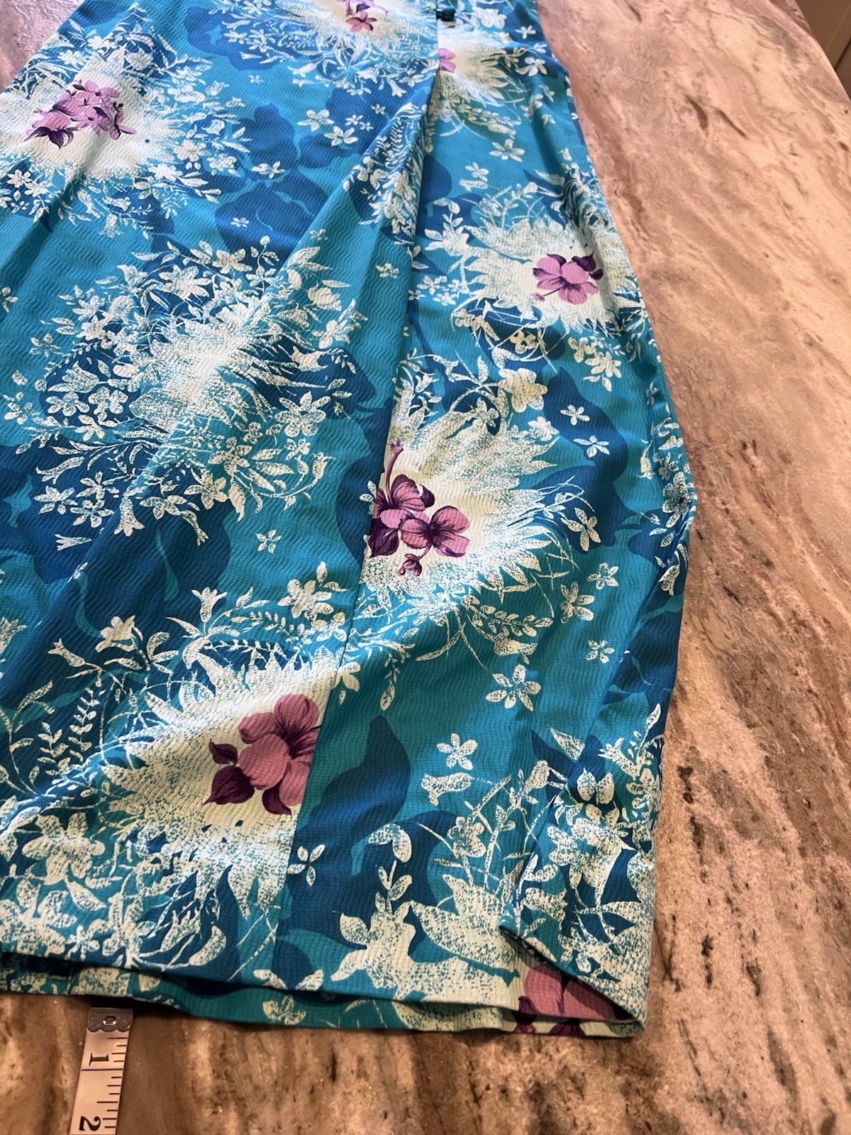 VTG Sears Hawaiian Fashions Maxi Dress Blue Floral Tiki Textured VTG Size 16