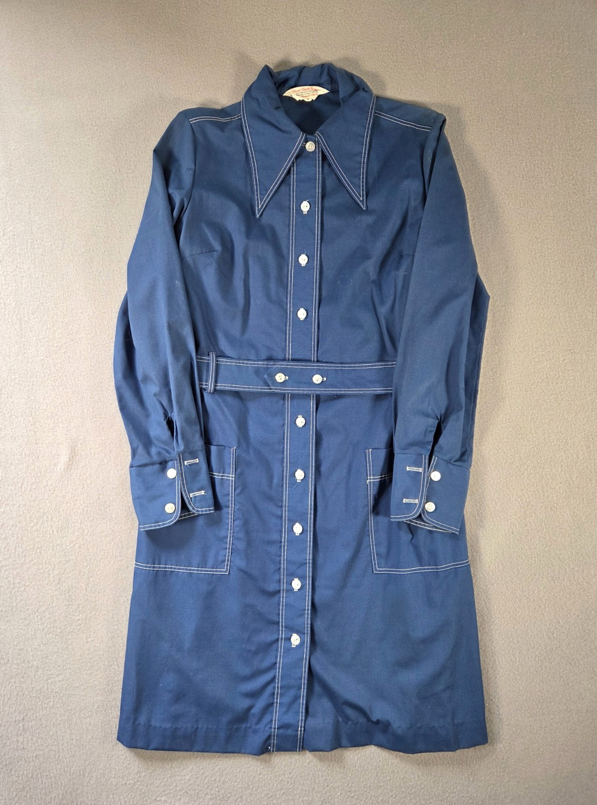 Vintage Trench Coat Womens Small Blue Mid Length Belted 70s Mod Press Daggar