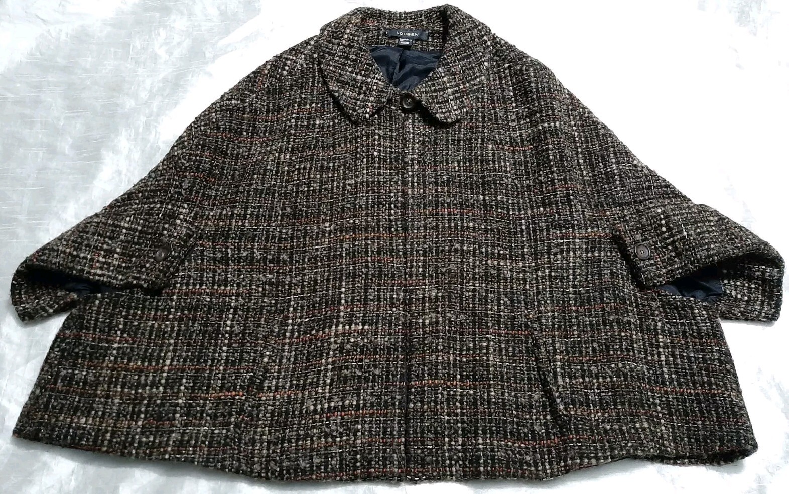 VTG Louben Sz10 Tweed Boucle Wool Blend Cape Blazer Metallic Thread Earthtones