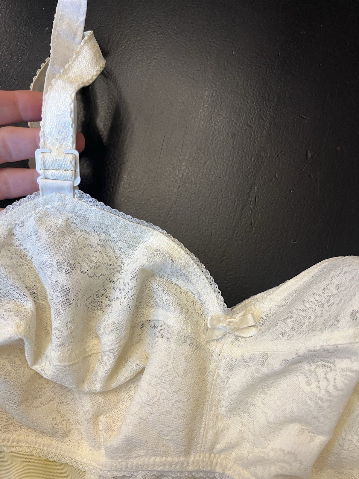 Vintage Faynor Bra Norvell 70s? Cream Lace Corset Bra 38DD Boudoir Lingerie