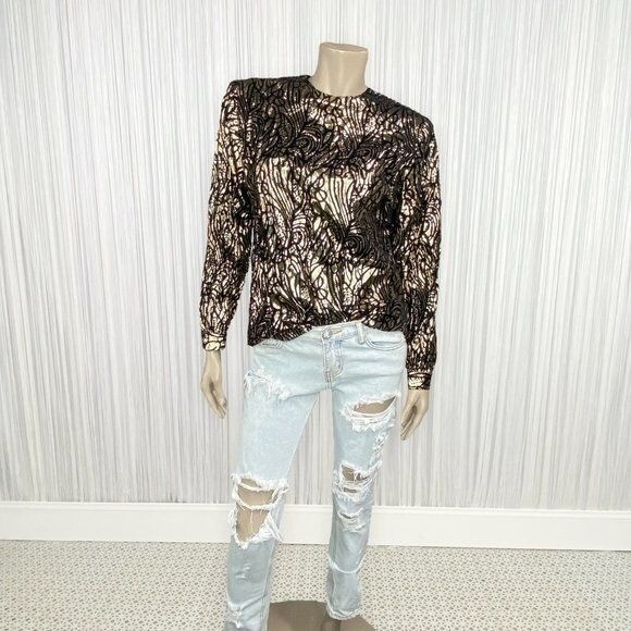 Vintage Large Black and Gold Long Sleeve Blouse