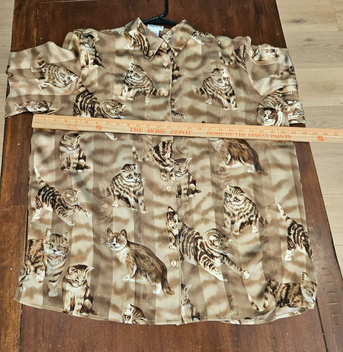 Vintage Bonworth Shear Polyester Cat Print Long Sleeve Button Down sz XL