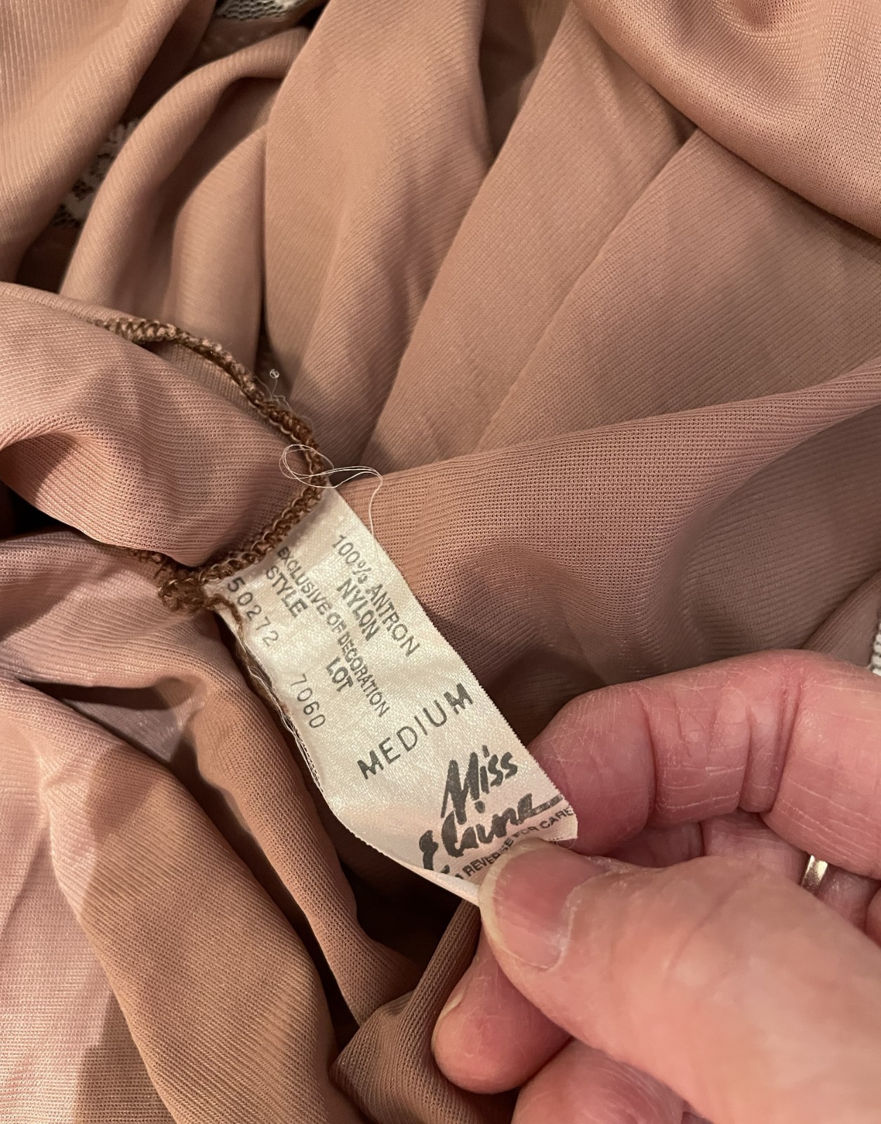 Vtg Miss Elaine Nightgown M Lace Antron Nylon Union Made 1970s Chocolate Mocha