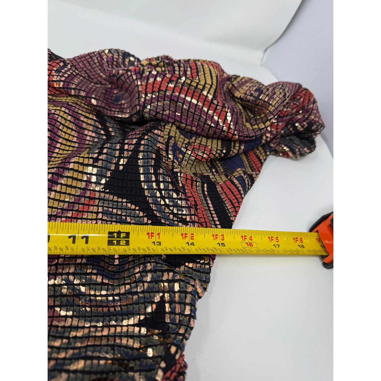 Vintage Janine of London La Vie Mosaic Metallic Knit Midi Dress Gold Red Sz M