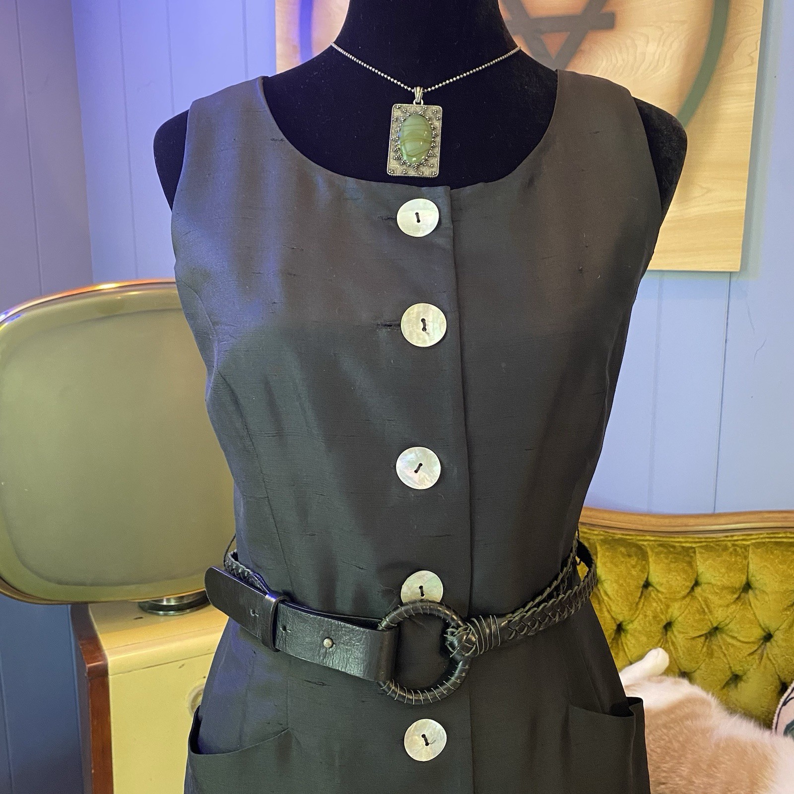 Vintage Shomi 100% Silk Button Down Shell Button Dress – Size 10