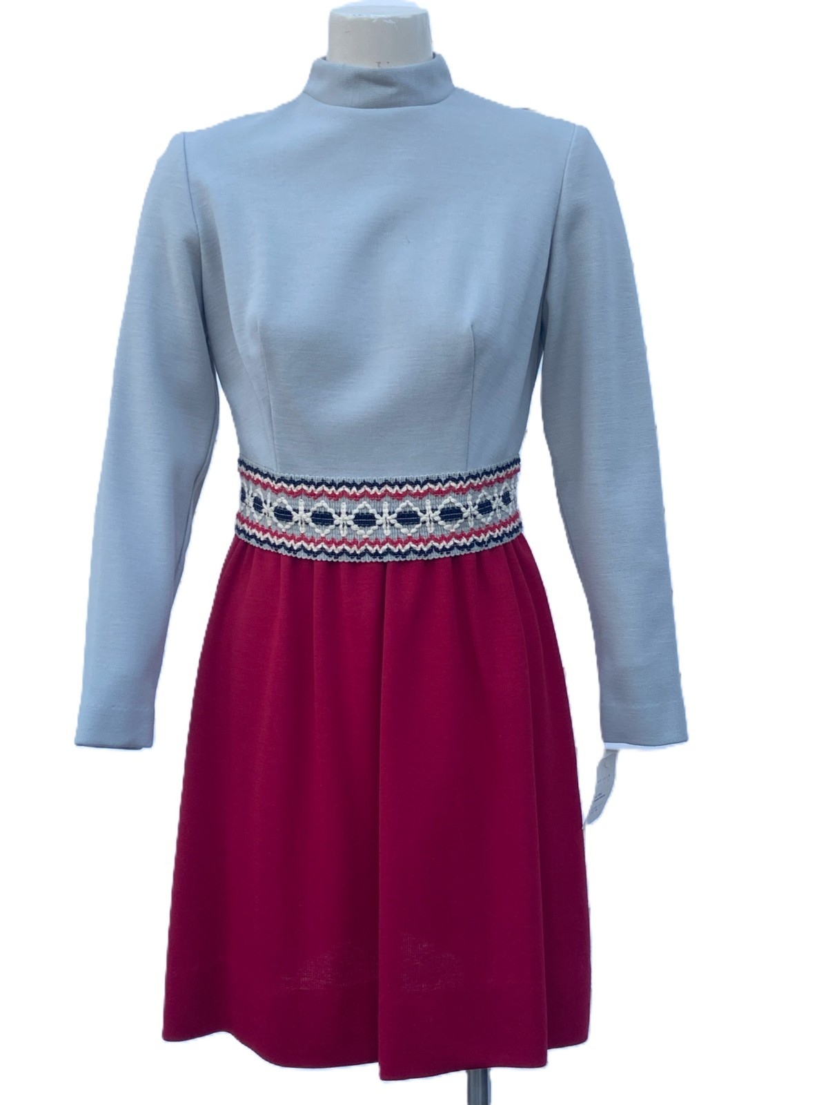 Lanz Vintage 60s Nancy Sinatra GoGo Mod Long Sleeve Mock Neck Belted Dress 13