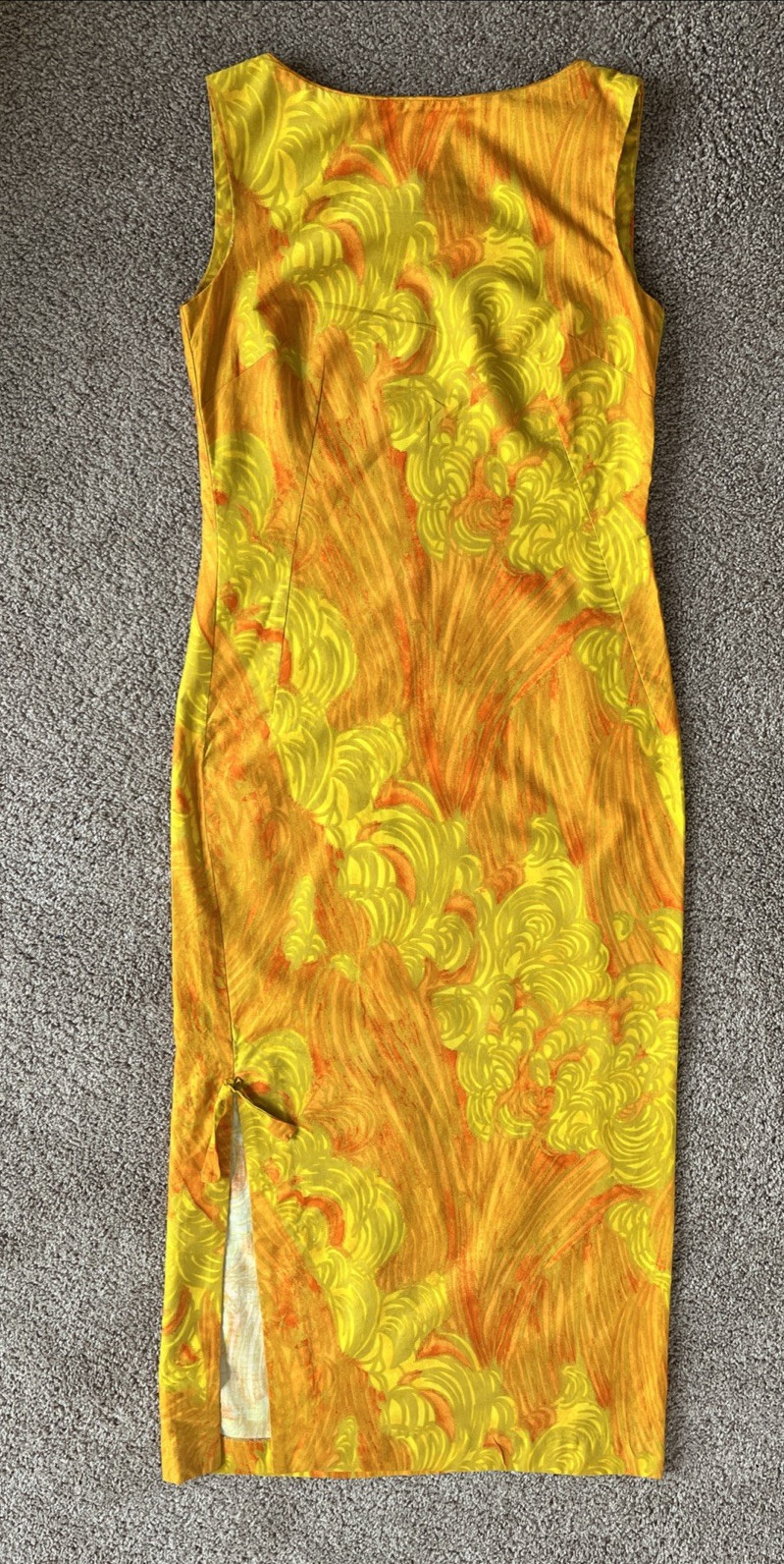 VTG McInerny Hawaii Aloha Sleeveless Orange Mod Abstract Print Dress-34&Prime; Chest