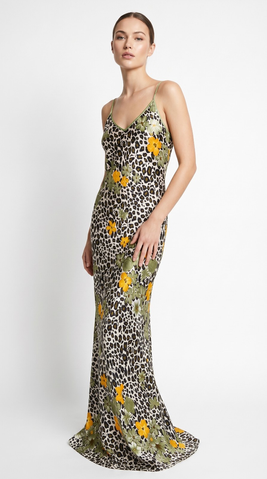 Luxury 2-Piece Satin Nightgown & Short Robe Set Size M | Animal Print Floral