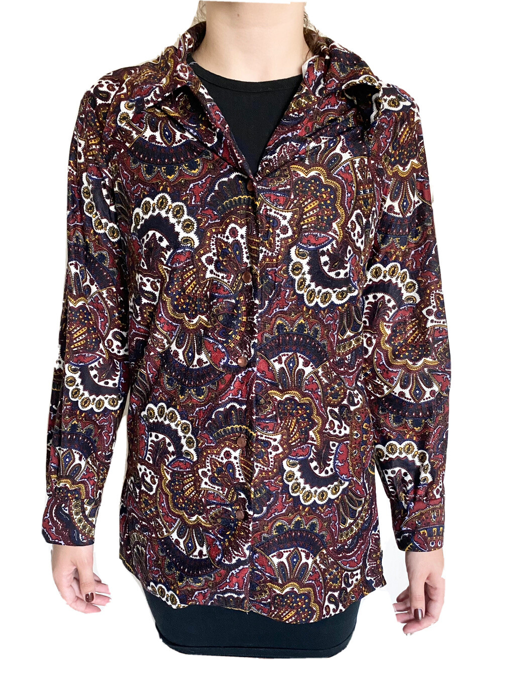 VTG Graff Californiawear 1970’s Paisley Print Large Collar Blouse Shirt S/M