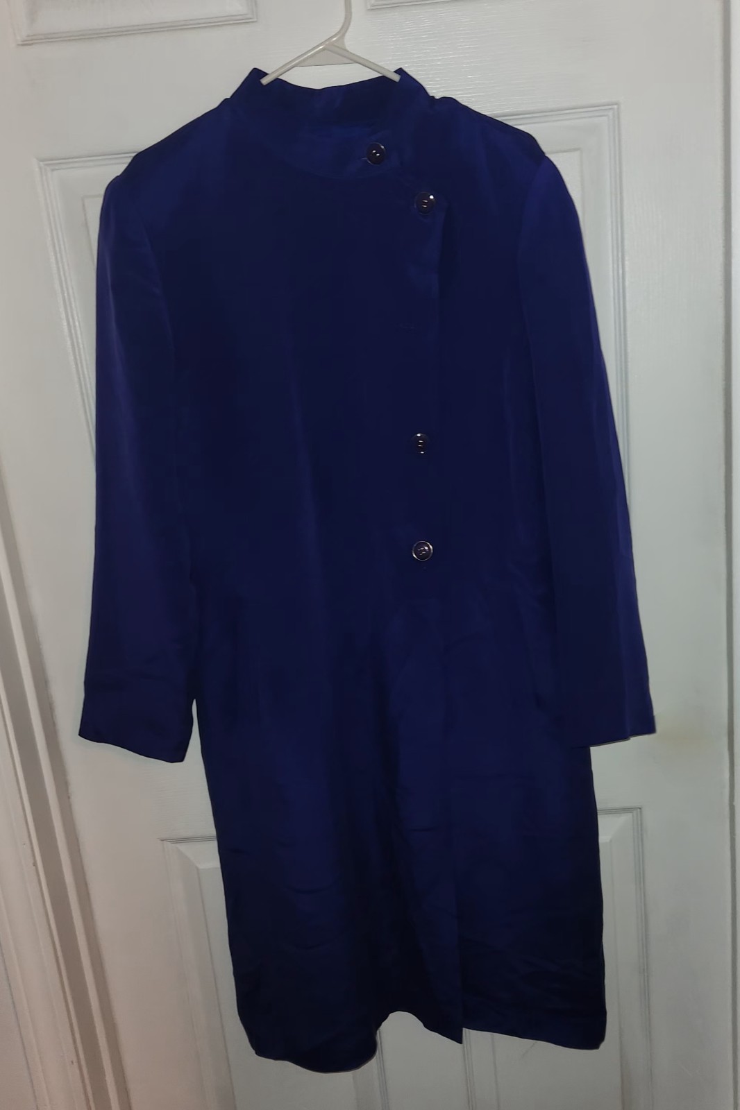 Vintage Shomi Royal Blue Silk Dress Mandarin Collar Pockets missing a button!