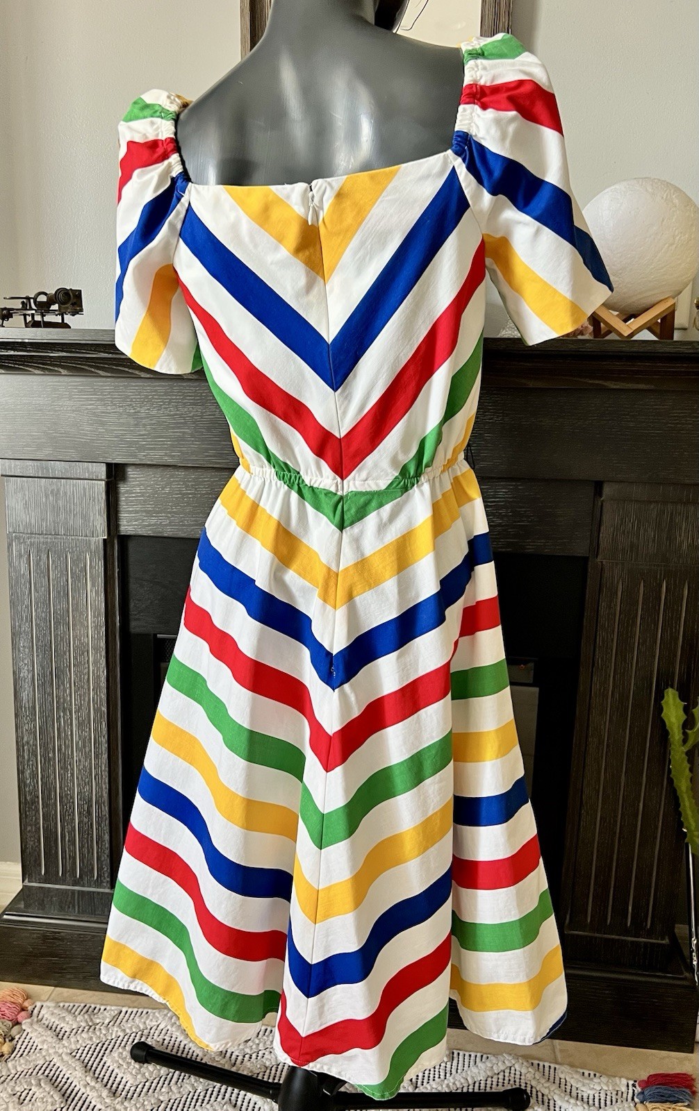 Vintage 80s Raul Blanco Rainbow Striped Chevron Dress M
