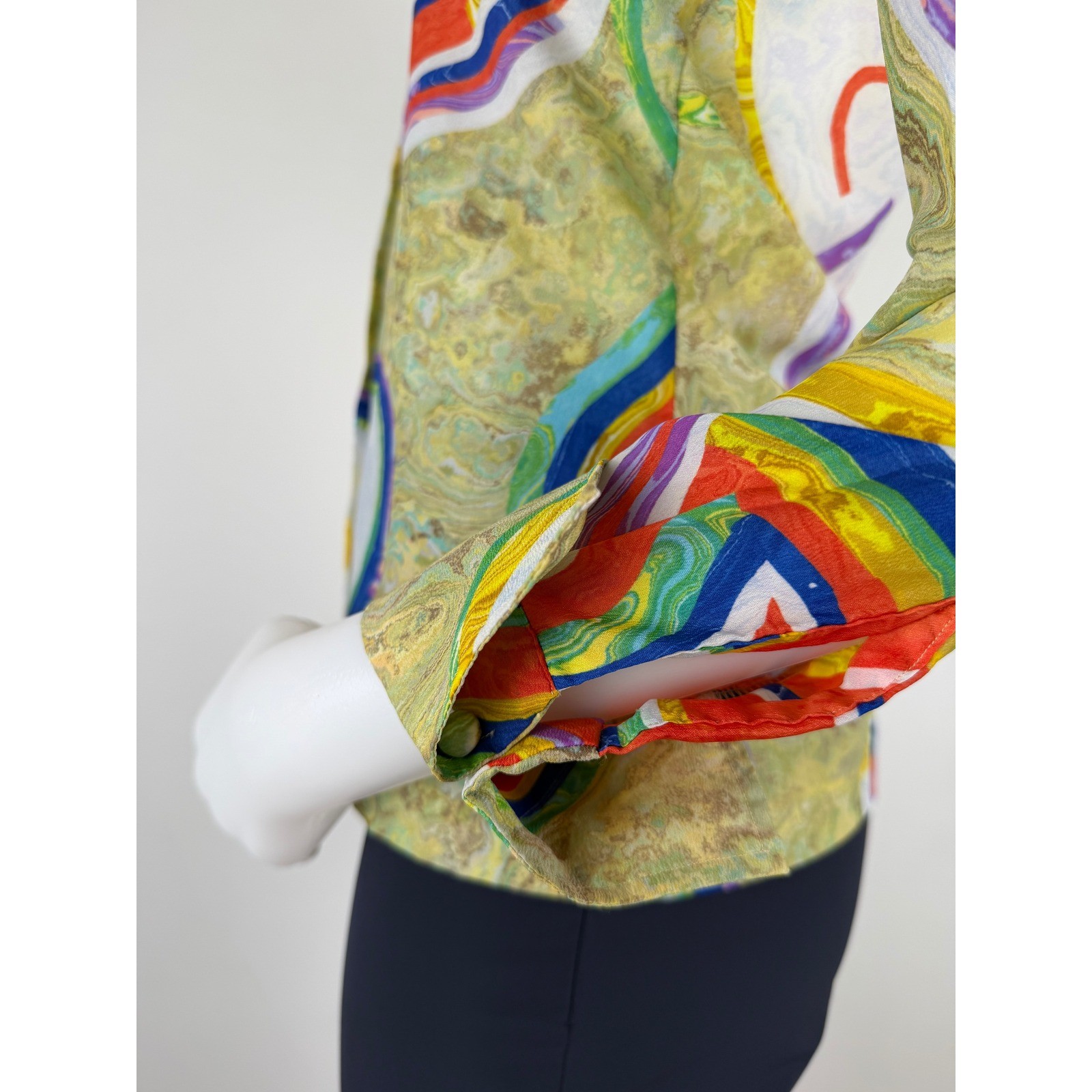 Vintage 70s Psychedelic Marble Print Button Front Blouse Mod