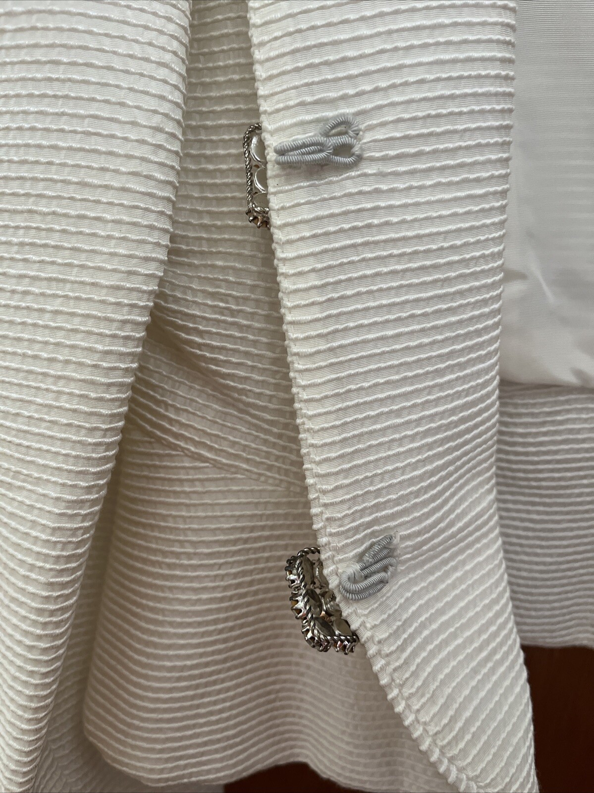Vintage SILK &lsquo;N SANDERSON Blazer Jacket Off-White RHINESTONE BUTTONS Peplum