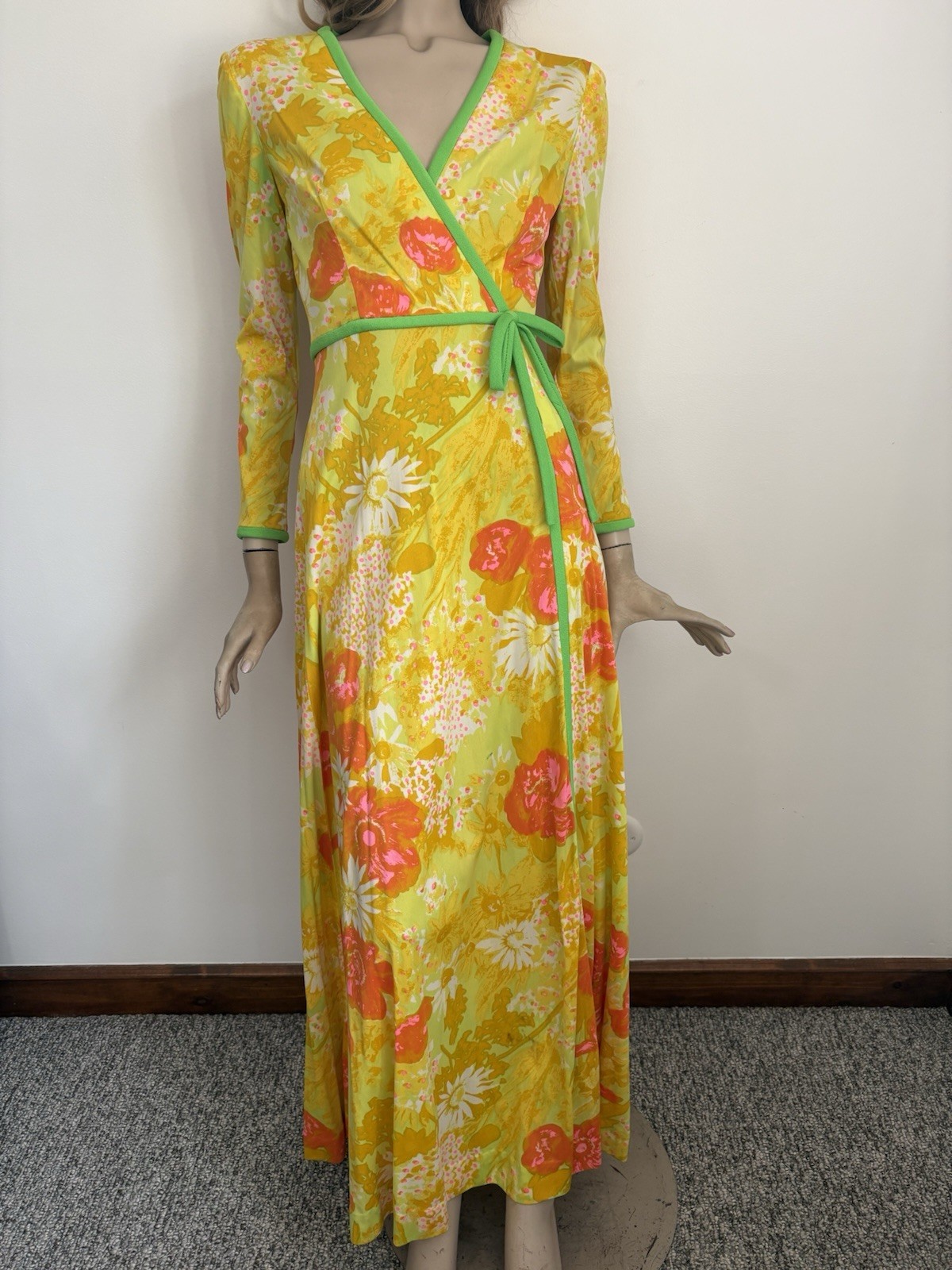 Vintage 1960s 70s Karam NY Dayglo Psychedelic Mod Print Maxi Dress