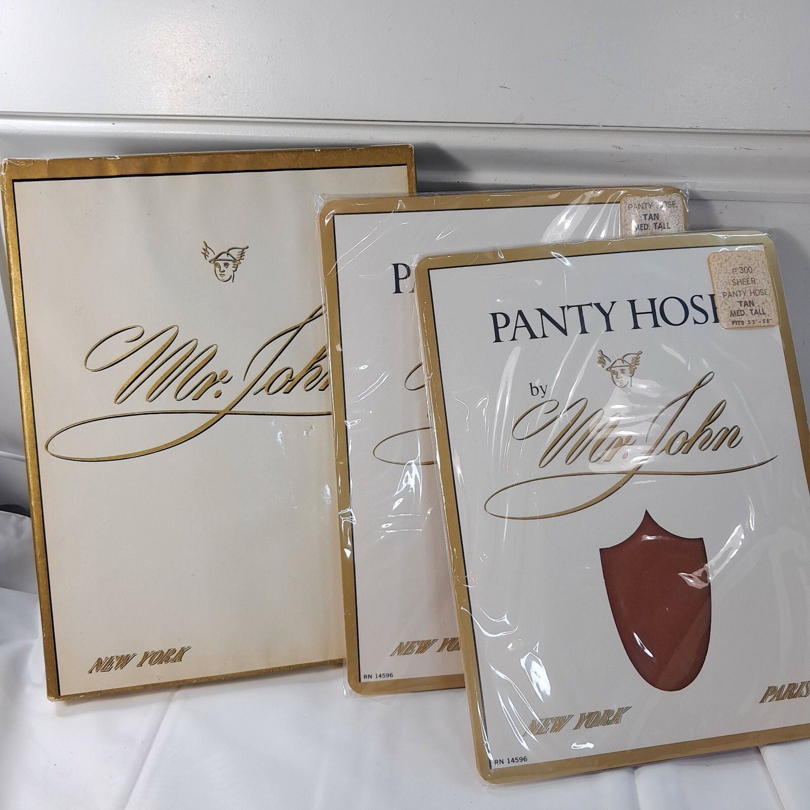 Vintage Mr. John panty hose Stockings sheer sz Medium Tall Med #300 tan set 2