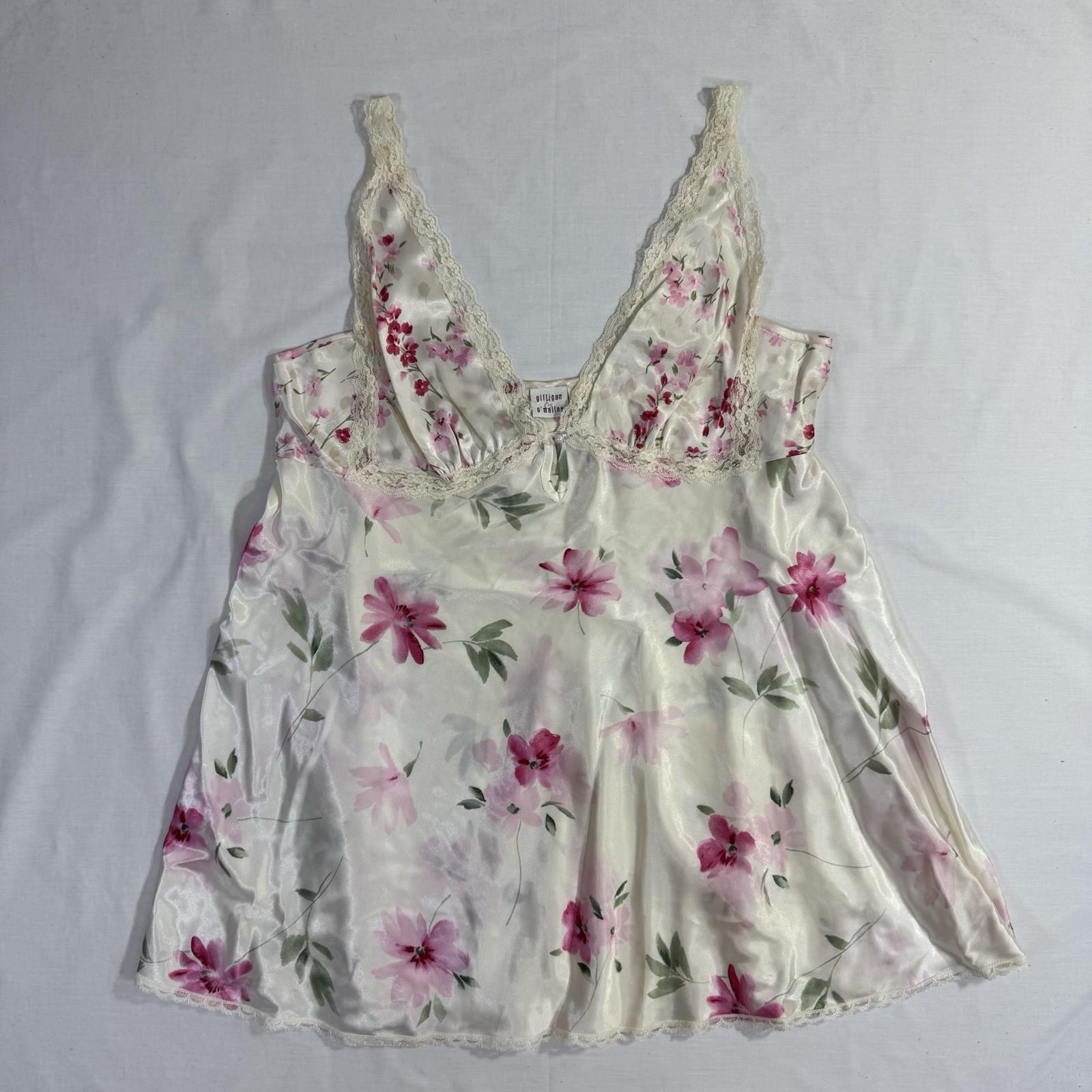Y2K Gilligan O&rsquo;Malley White & Pink Floral Coquette Babydoll Nightgown XL