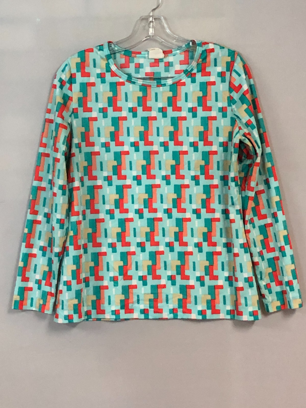 Vintage 70s Aileen Geometric Block Print Long Sleeve Top Mod Retro Size M