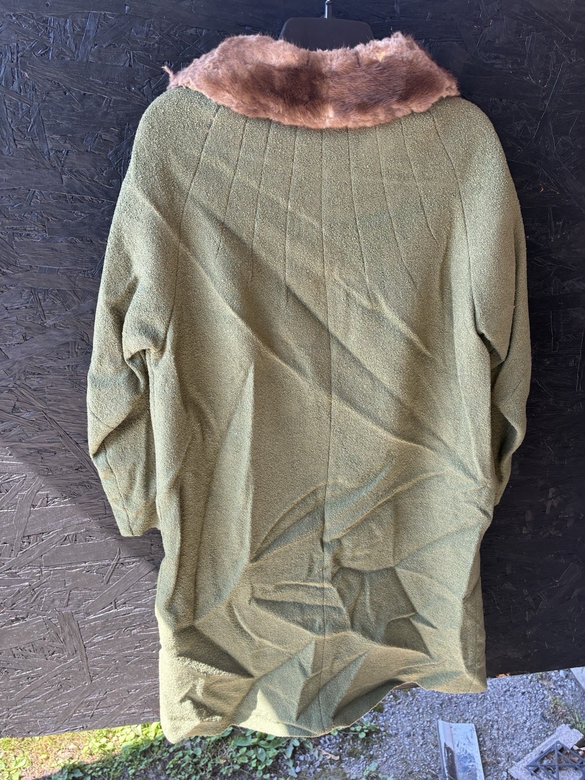 Vintage 50s Tweed Wool Rabbit Fur Collar Swing Green Coat M USA (Union Made Tag)