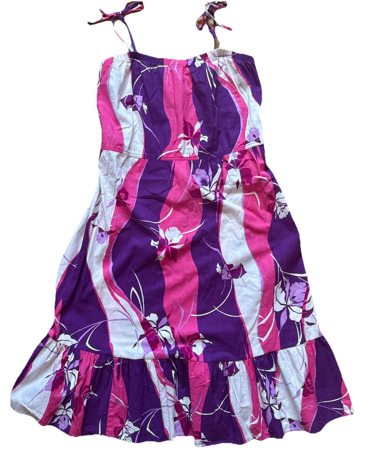 Vintage Hilo Hattie 1980’s Hawaiian Sundress Bandeau Top Shoulder Ties Cotton M