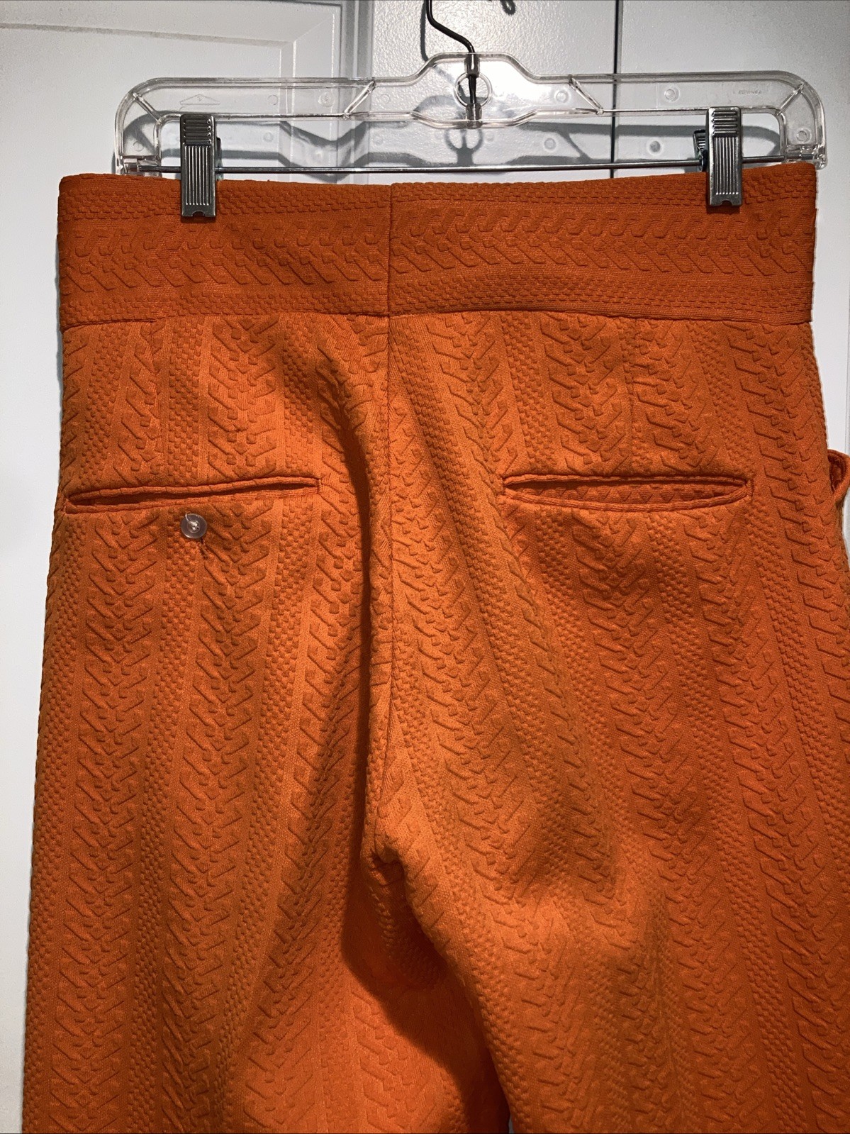 Vintage 1970s Orange Double Knit Polyester Flair Pants. Textured
