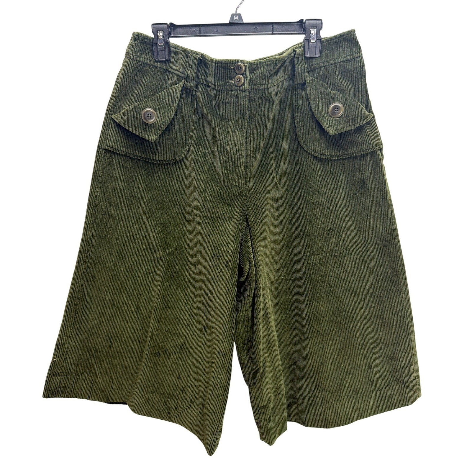 Talbots Olive Green Corduroy Gaucho Pants Wide Leg Cropped Utility Pockets 18