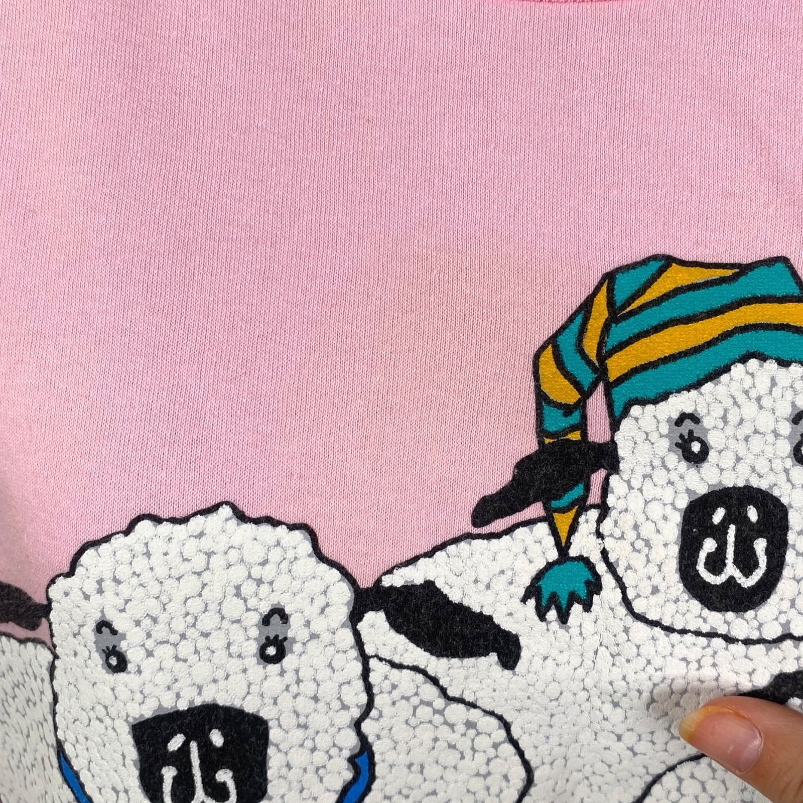 Vtg 1997 Artisans Sunschein Designs Sheep Shirt Pink Novelty Nightgown SZ L/XL