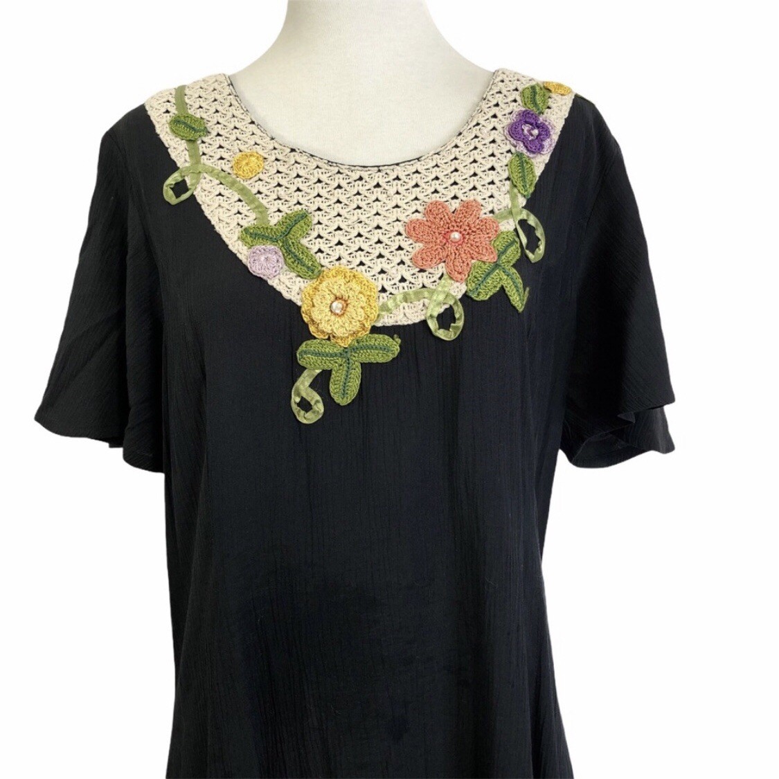 Vtg Lacy Afternoon Shell Kepler Maxi Dress Cottagecore Crochet ￼Floral Collar L