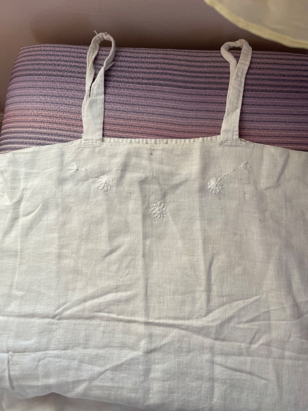 Antique Edwardian White Cotton Floral Embroidered Step In All-In-One S/M Slip