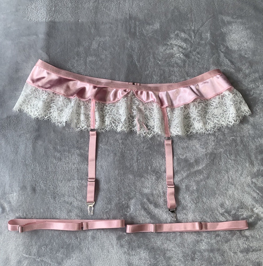 NEW 3X Glossy 2nd Skin Satin Bra Panties Garter Belt 5pc Set Plus sz