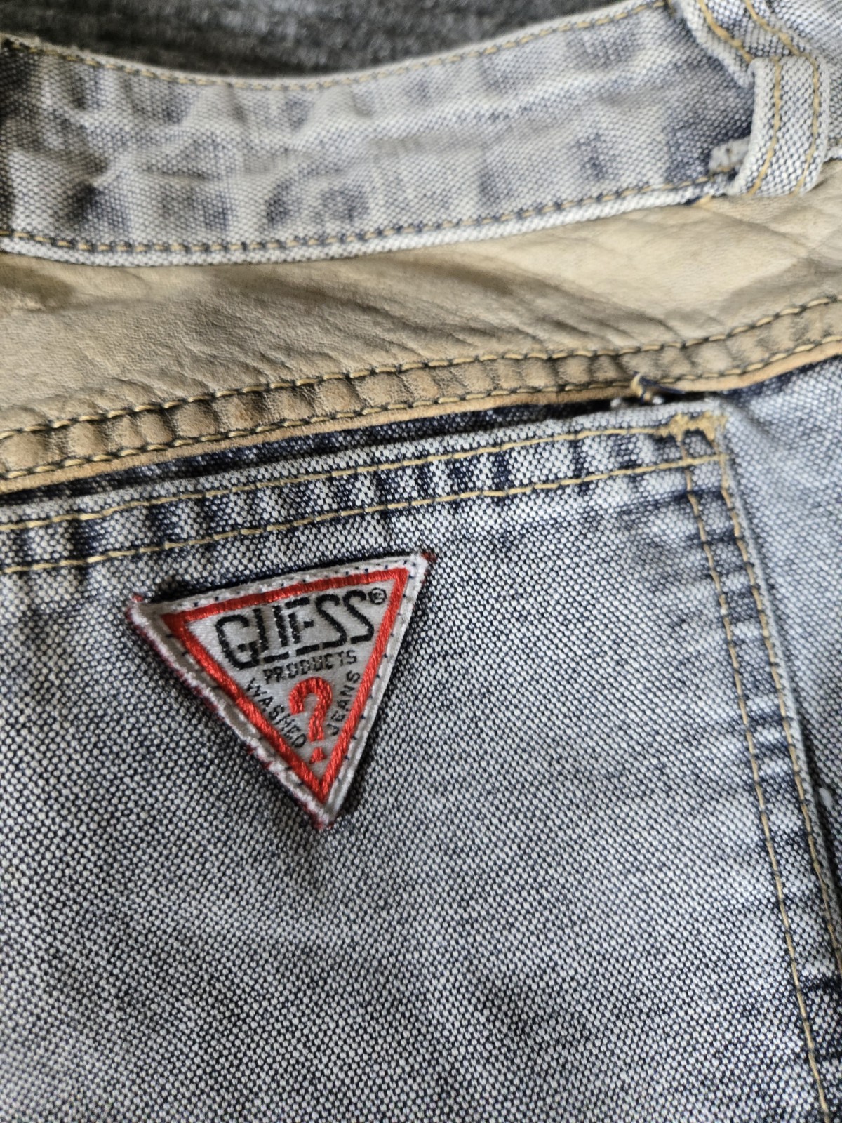 VTG Guess Mom Jeans High Waist Denim Leather USA Georges Marciano Distressed 32