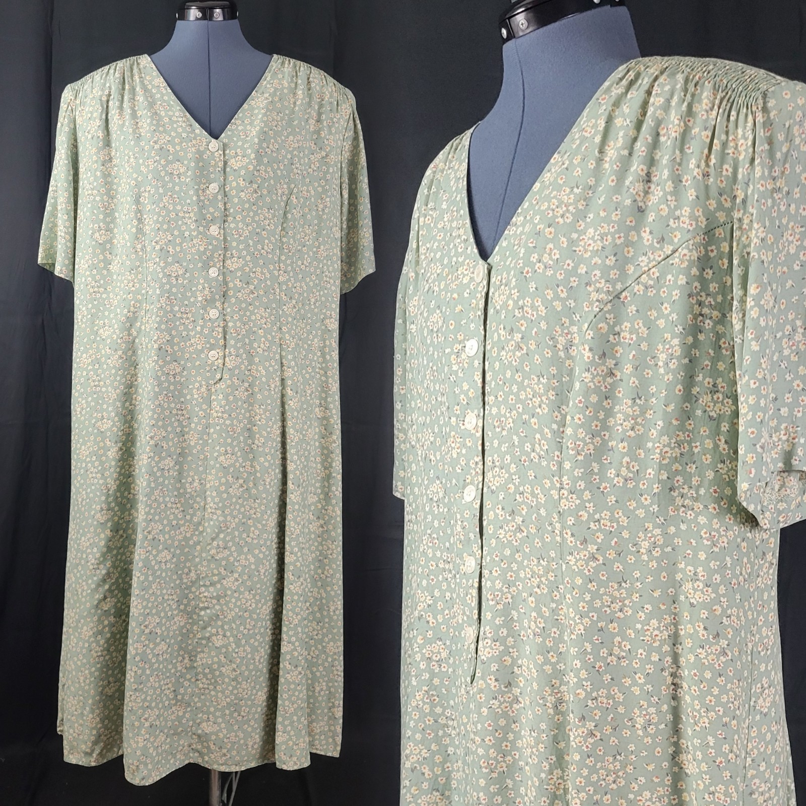 Vintage Ed Michaels Plus Greenish Blue Floral Fit & Flare Dress Size 18