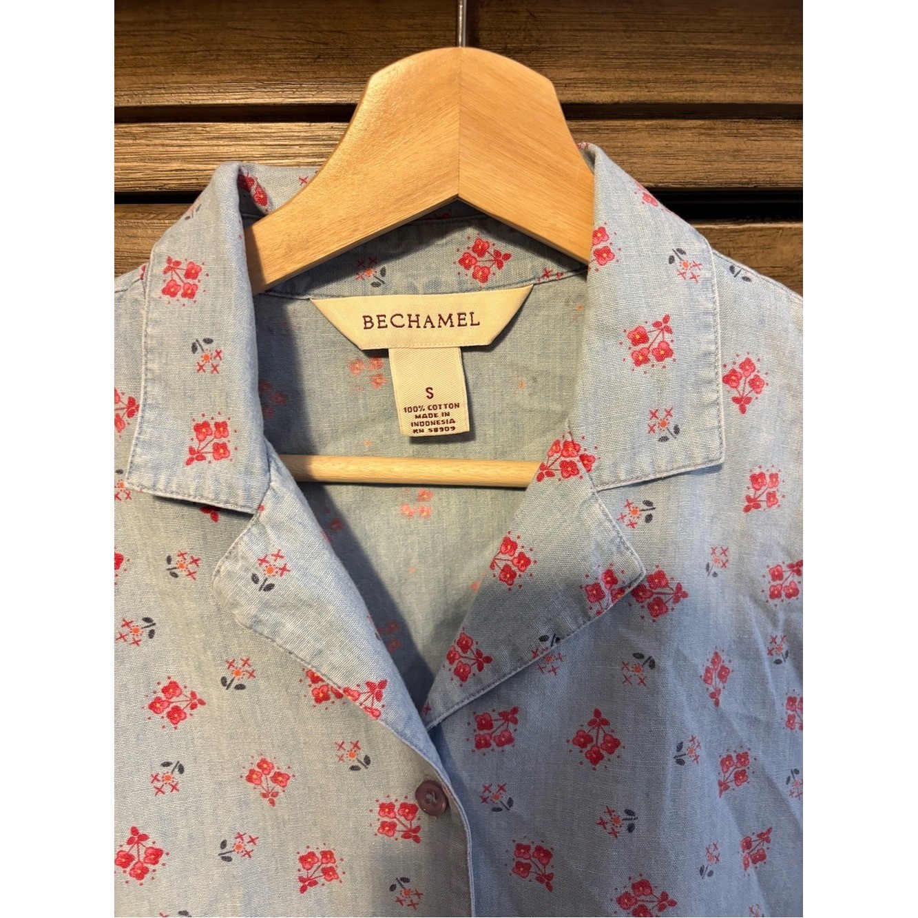 Bechamel Vintage Floral Chambray Button Up Shirt Women&rsquo;s S Cottagecore Blouse