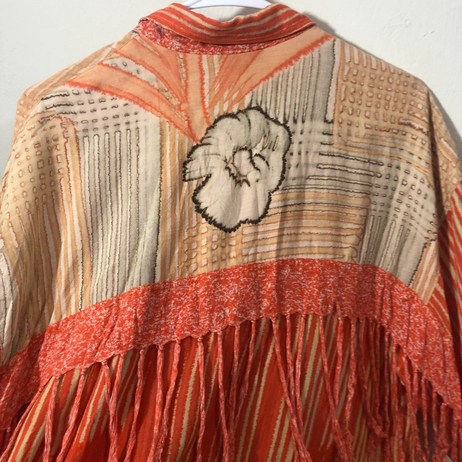 vtg Paul Ropp Button Shirt One Size Old America Rayon 1989 Fringe Western Boho