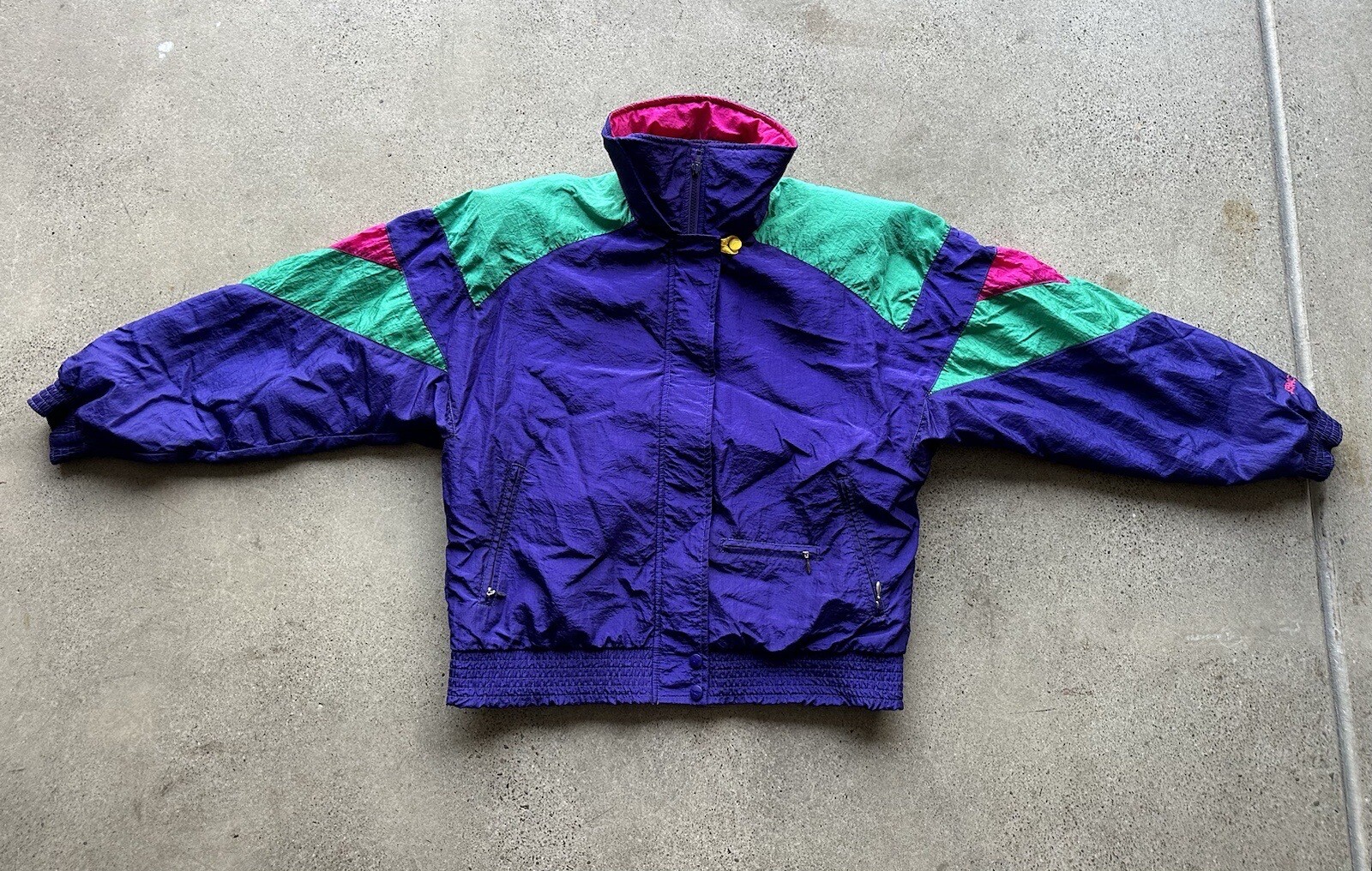 Vintage Serac Thinsulate Lined Neon Purple Color Block Nylon Ski Jacket Size 8