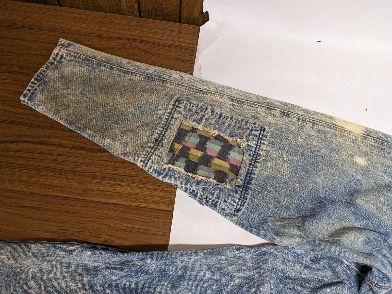 80s Vintage Kozmic Bluez Acid Wash Patchwork Jeans 33/32