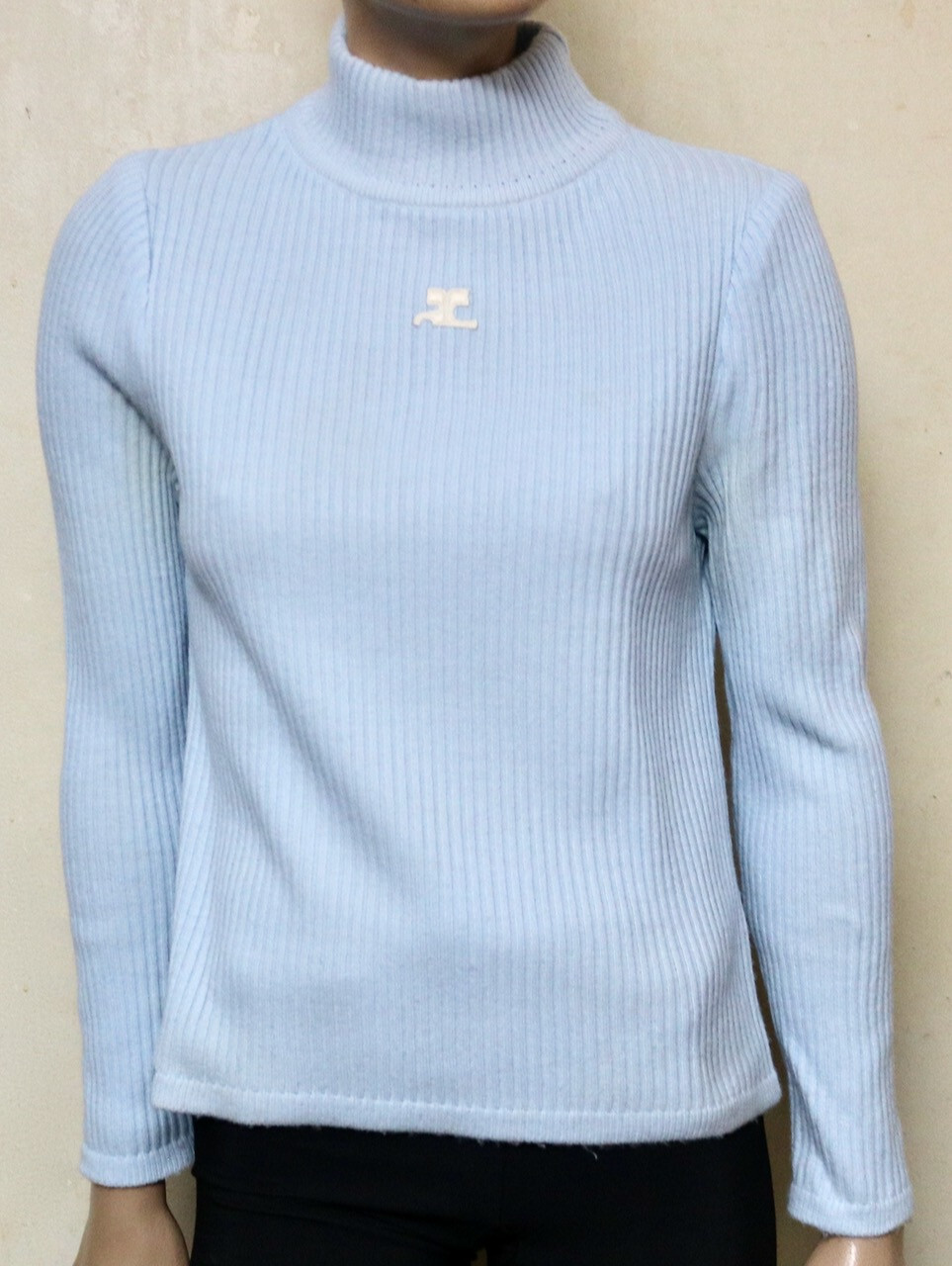 Courrèges vtg MOD MCM turtleneck knit top B Space Age fashion BLUE Courreges