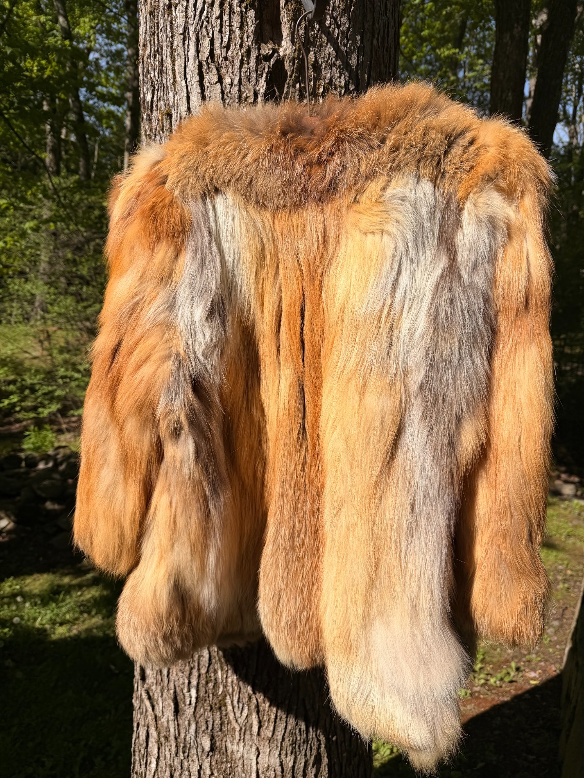 Vintage Red Fox Fur Jacket 70s Boho Festival Coat Multi Tone Long Hair S/M 29”