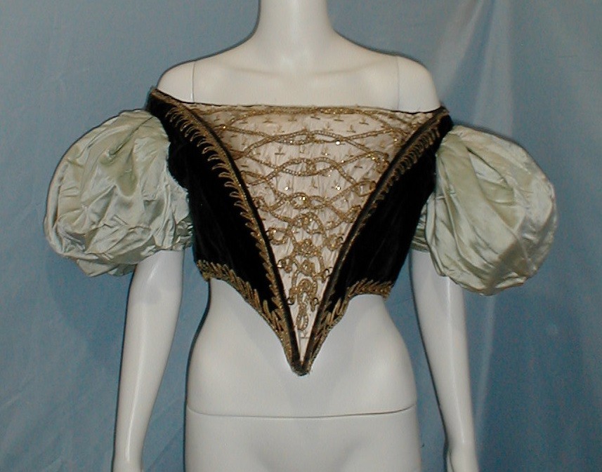 Opulent Antique Dress Evening Bodice Victorian 1890 Black Velvet Huge Sleeves
