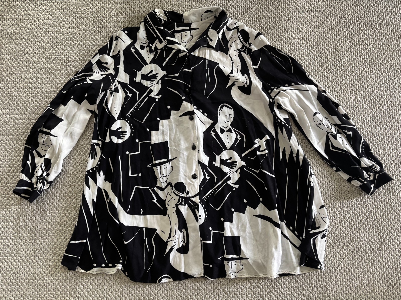 Vintage 80s Units Made in USA Jazz Bar Musicians Artzy Swing Button Up Shirt XL