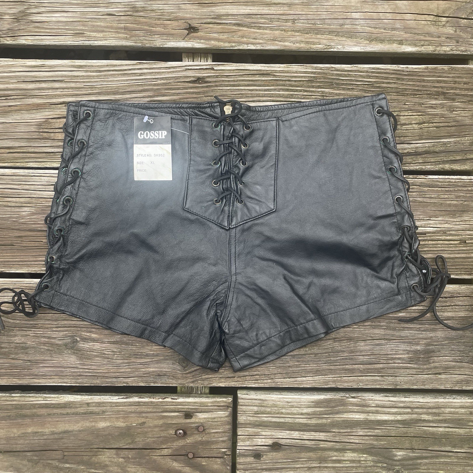 Vtg GOSSIP Leather Shorts Black Women&rsquo;s Boho Biker Grunge 80s 90s Glam Rock L