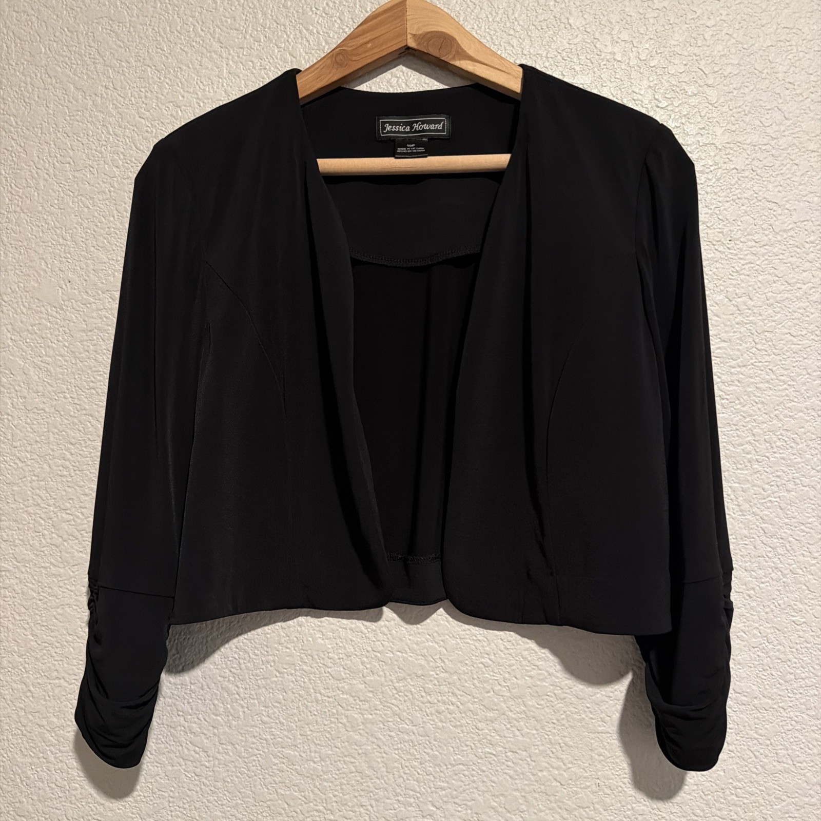 Vintage 1990s Y2K Jessica Howard Black Cropped Cardigan Shrug Evening Bolero 10P