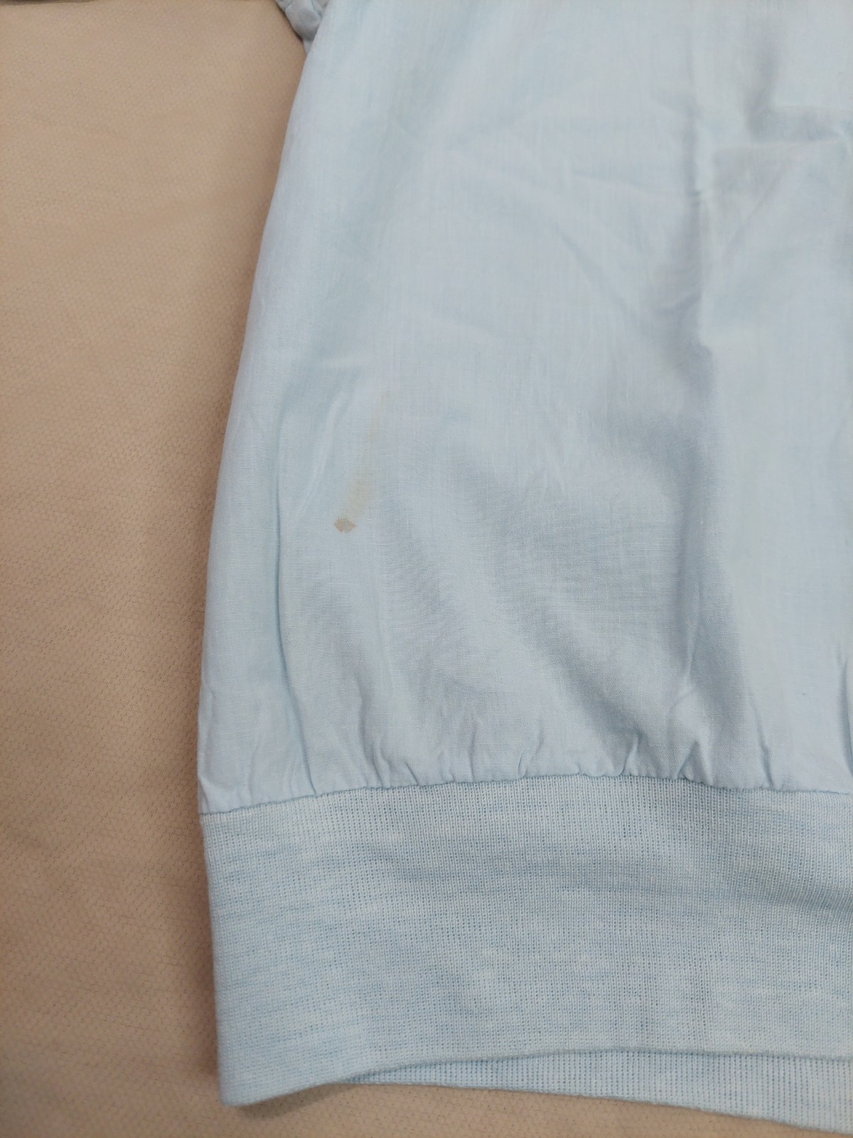 Vintage 80s Blue Blouson Blouse Buttons Banded Hem Dolman Sleeve Minimalist M