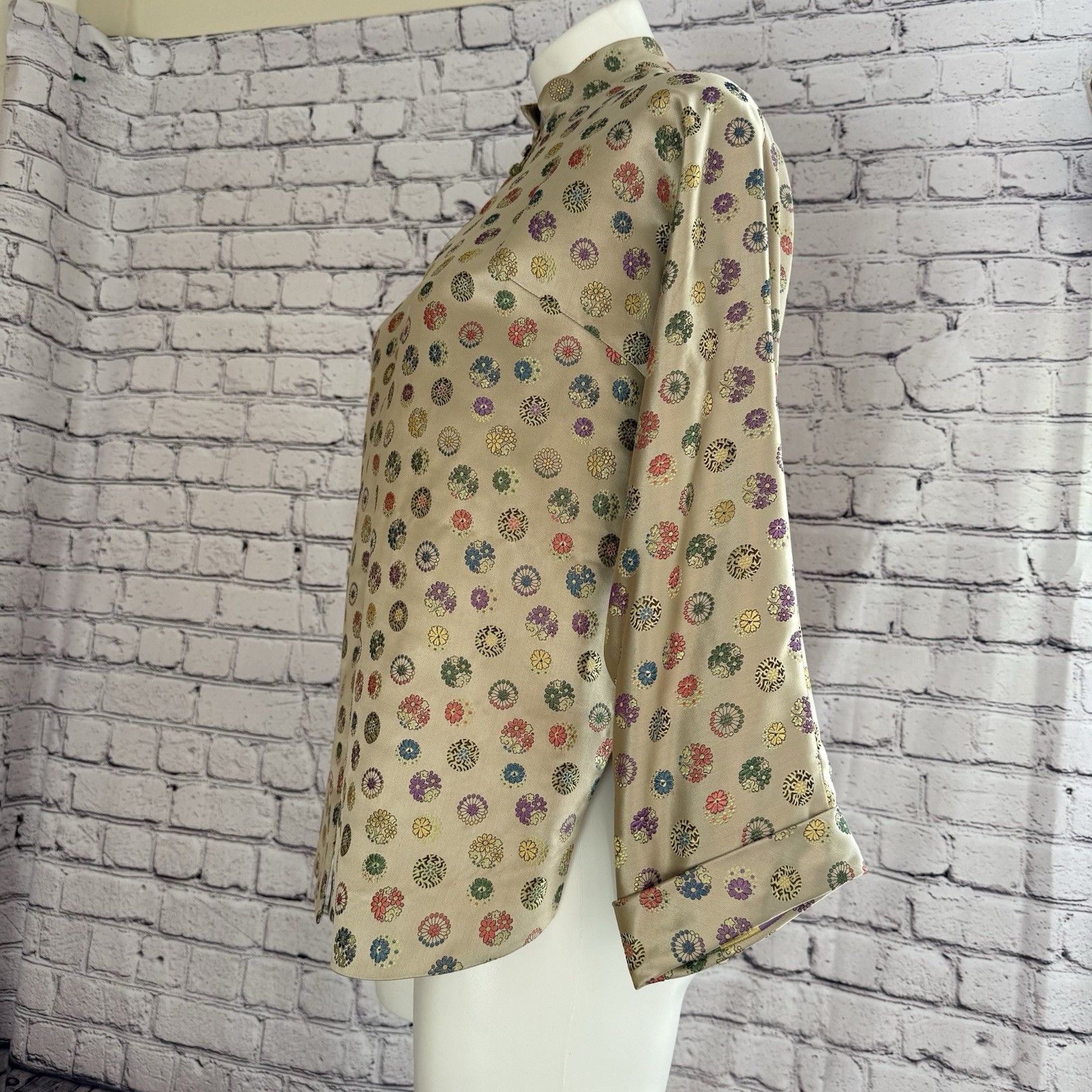 Vintage I. Magnin Brocade Pattern Top Mandarin High Collar NO SIZE Tag SM Med ?