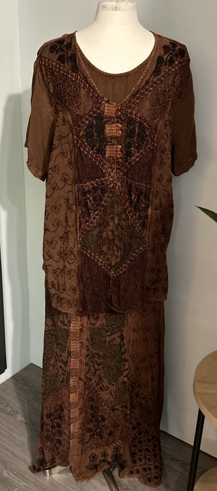 Vintage 90s MPH Collection Olive Green Skirt & Top Set 3XL BohoEmbroidered Rayon