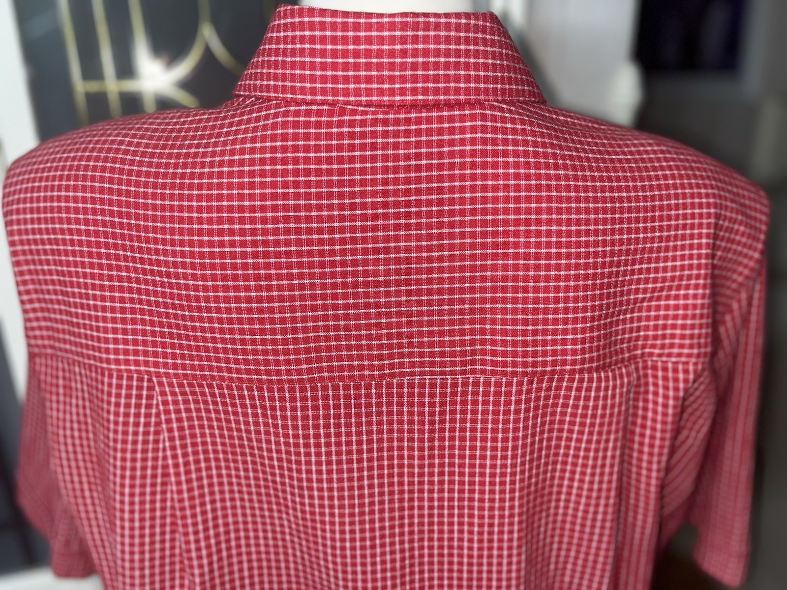 TanJay 18W Red White Gingham Embroidered Button Front Blouse Plus Size Retro